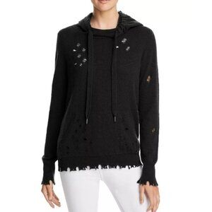 Bloomingdales Aqua Cashmere Distressed Cashmere Hooded Sweater Size Small